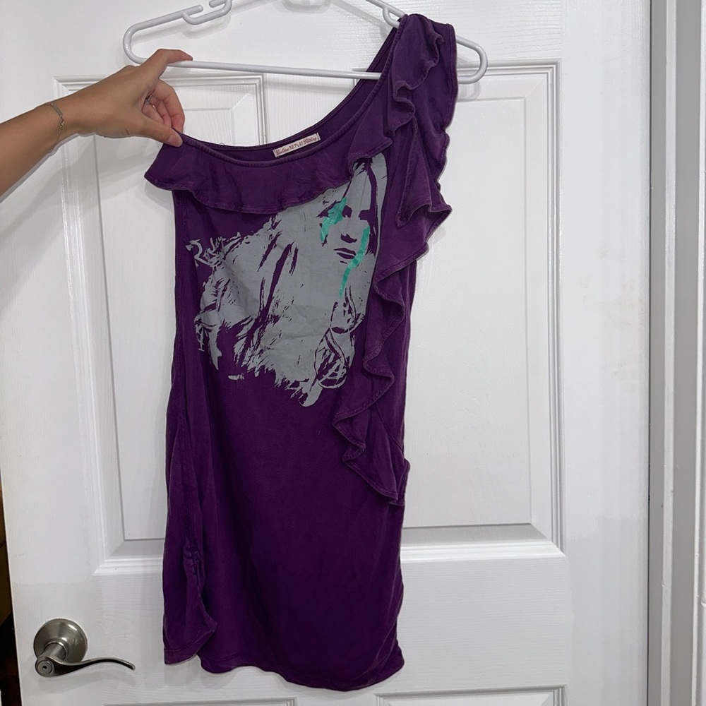 Purple dress on one shoulder